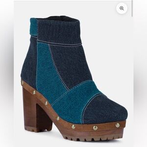 RAG & CO AGUAR BLUE DENIM PATCHWORK ANKLE BOOTS